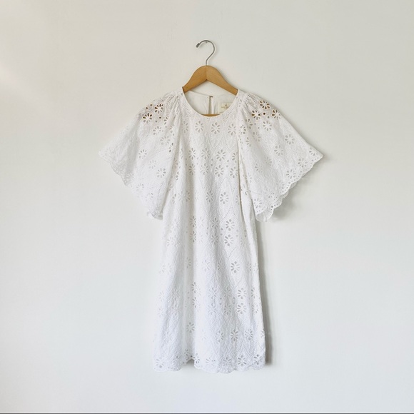 kate spade Eyelet Blouson Sleeve White Cotton Dress - Picture 3 of 10